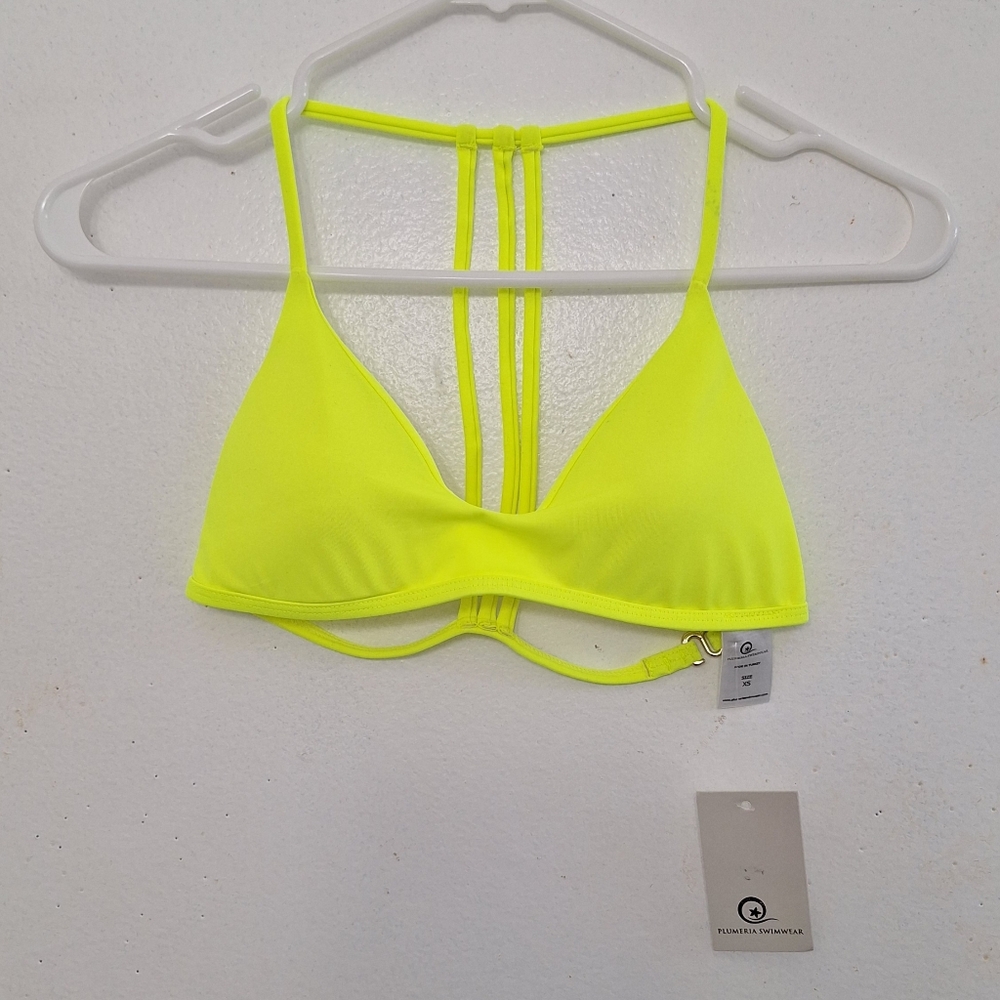 PLUMERIA Strappy Fluorescent yellow Halter Bikini Top size small XS